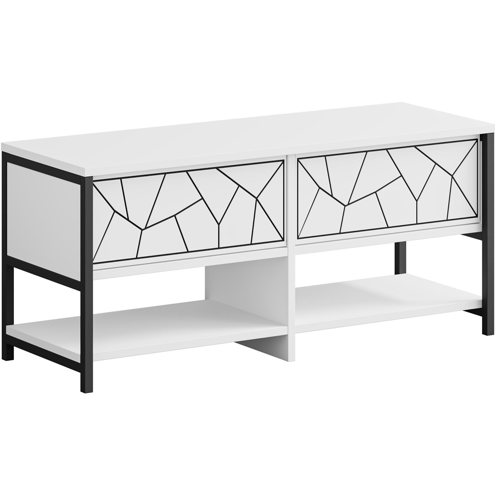 Decortie Inola 2 Door 2 Shelf White Geometric Shoe Cabinet Image 2