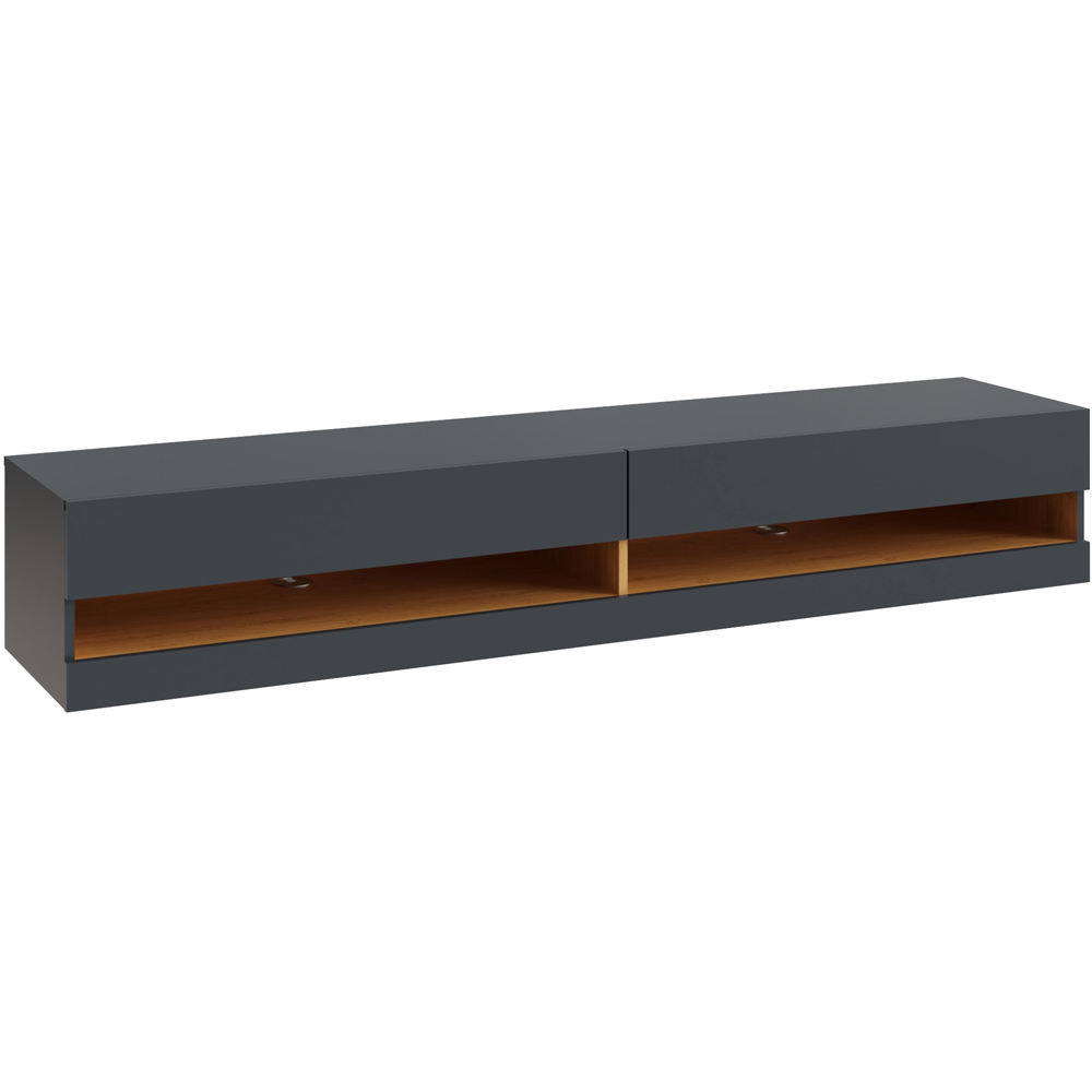 GFW Leon 2 Shelf Anthracite and Oak Wall TV Unit with LED Image 2