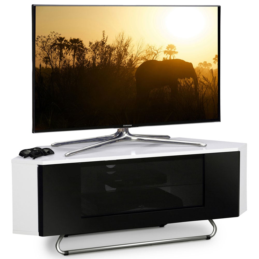 Centurion Supports Hampshire Single Door 4 Shelf Gloss White and Black TV Cabinet Image 3