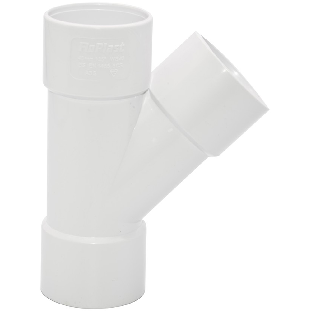 FloPlast Solvent Weld Waste 135 Degree Branch White 40mm Image 2