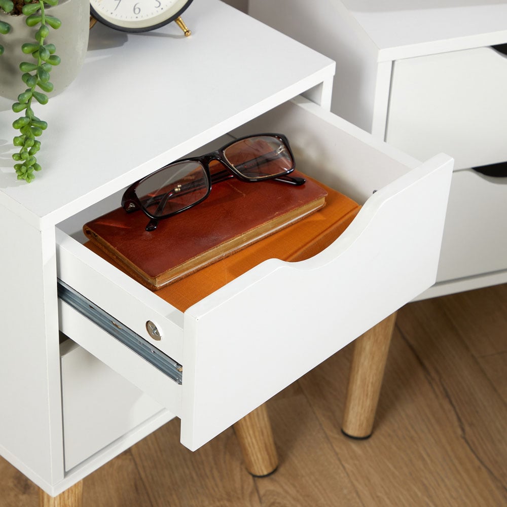 Home Source Boden 2 Drawer White Bedside Table Set of 2 Image 4