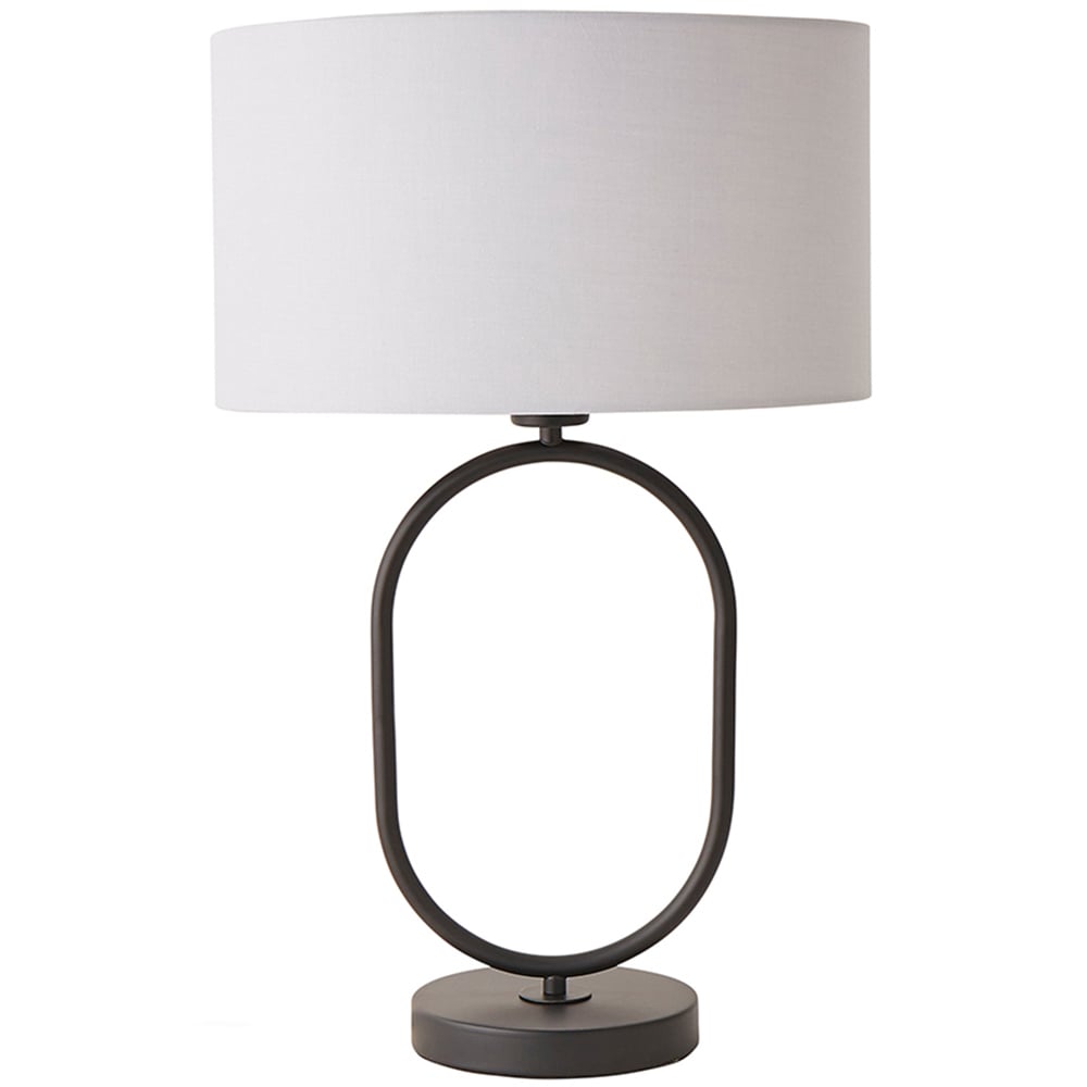ValueLights Antonia Grey Fabric Drum Shade Matte Black Oval LED Table Lamp Image 1