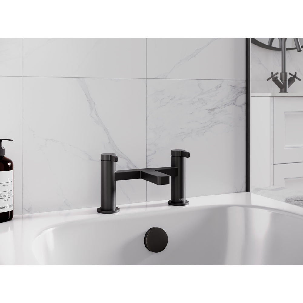 Bristan Elevar Matt Black Deck Mounted Bath Filler with Dual Lever Image 3