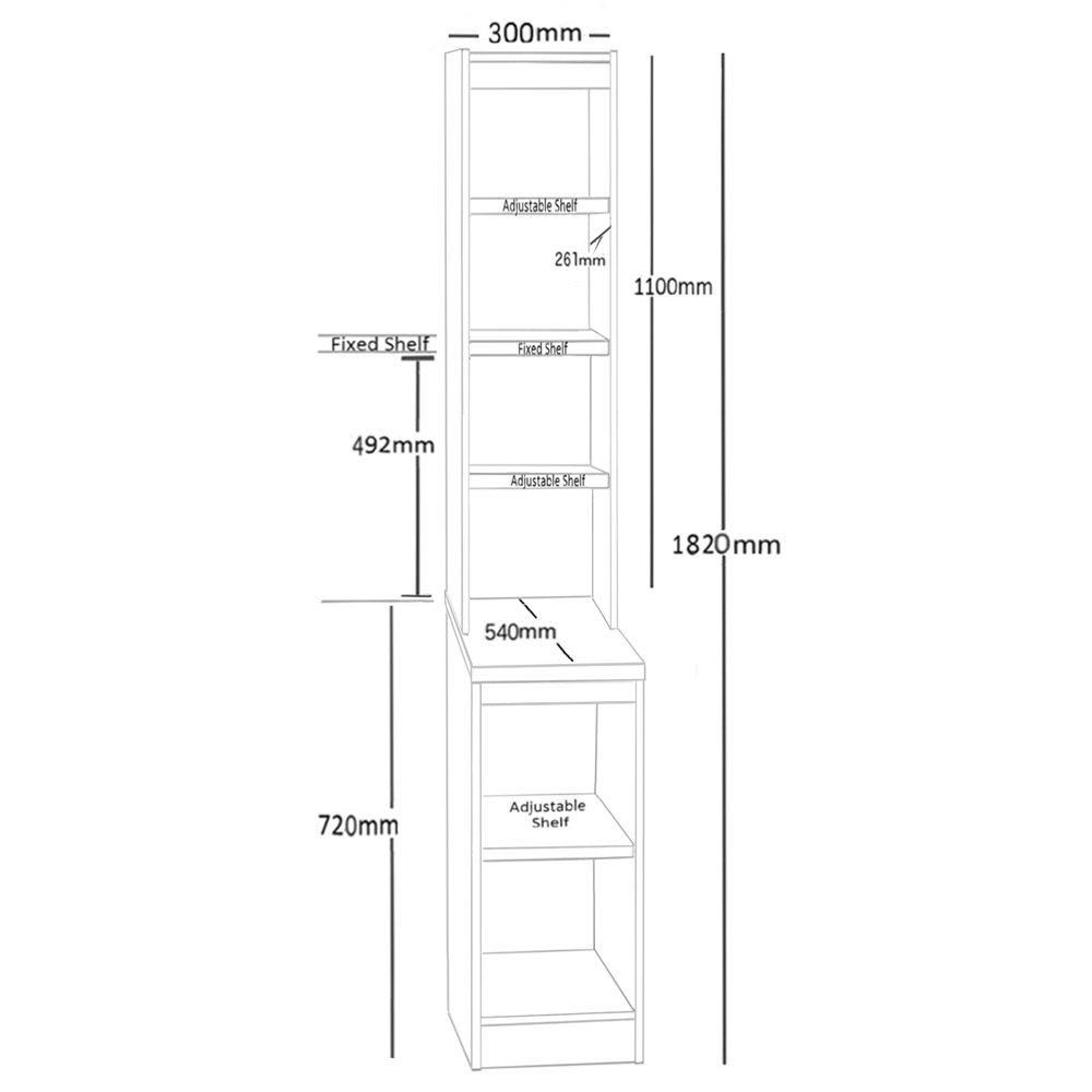 R White Cabinets 6 Shelf Brown Desk Height Bookcase with Hutch Image 5