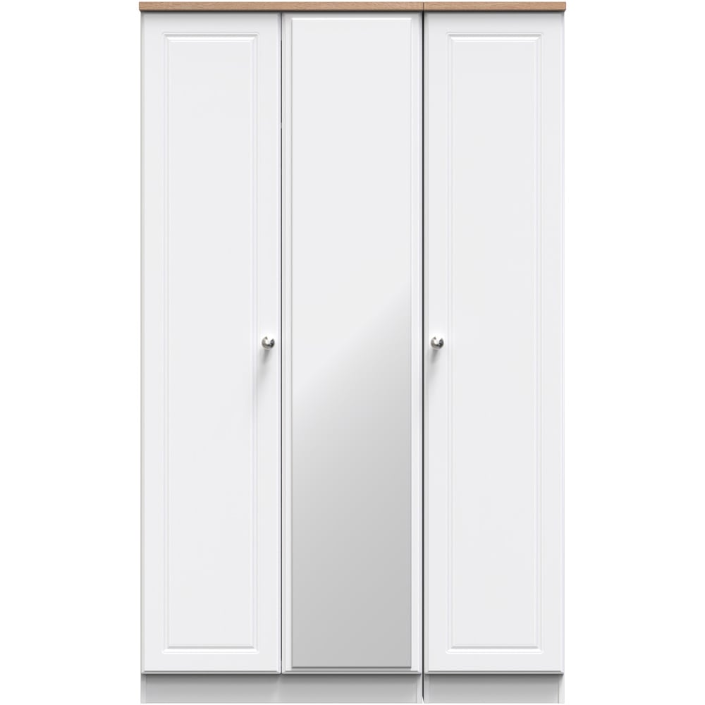 Crowndale Norfolk 3 Door White Ash and Bardolino Oak Mirror Wardrobe Image 2