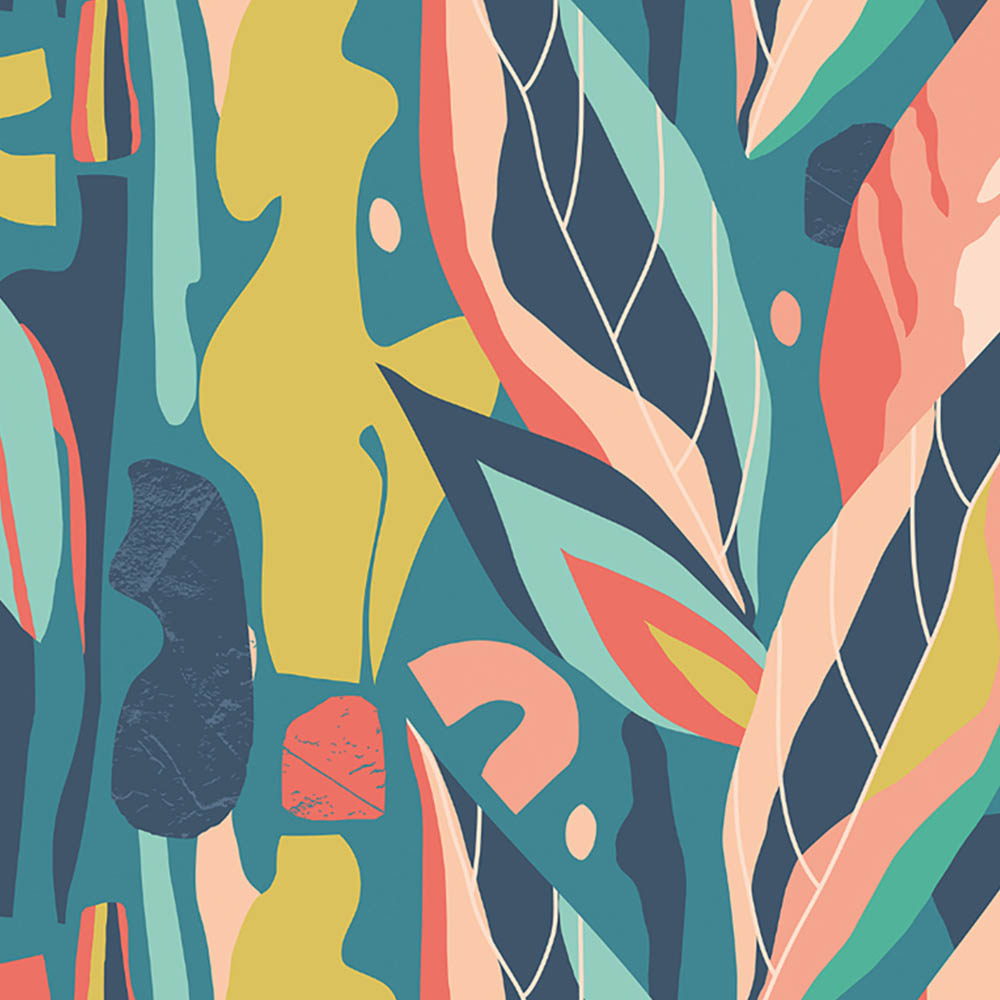 Origin Murals Abstract Leaf Shapes Blue Wall Mural Image 2