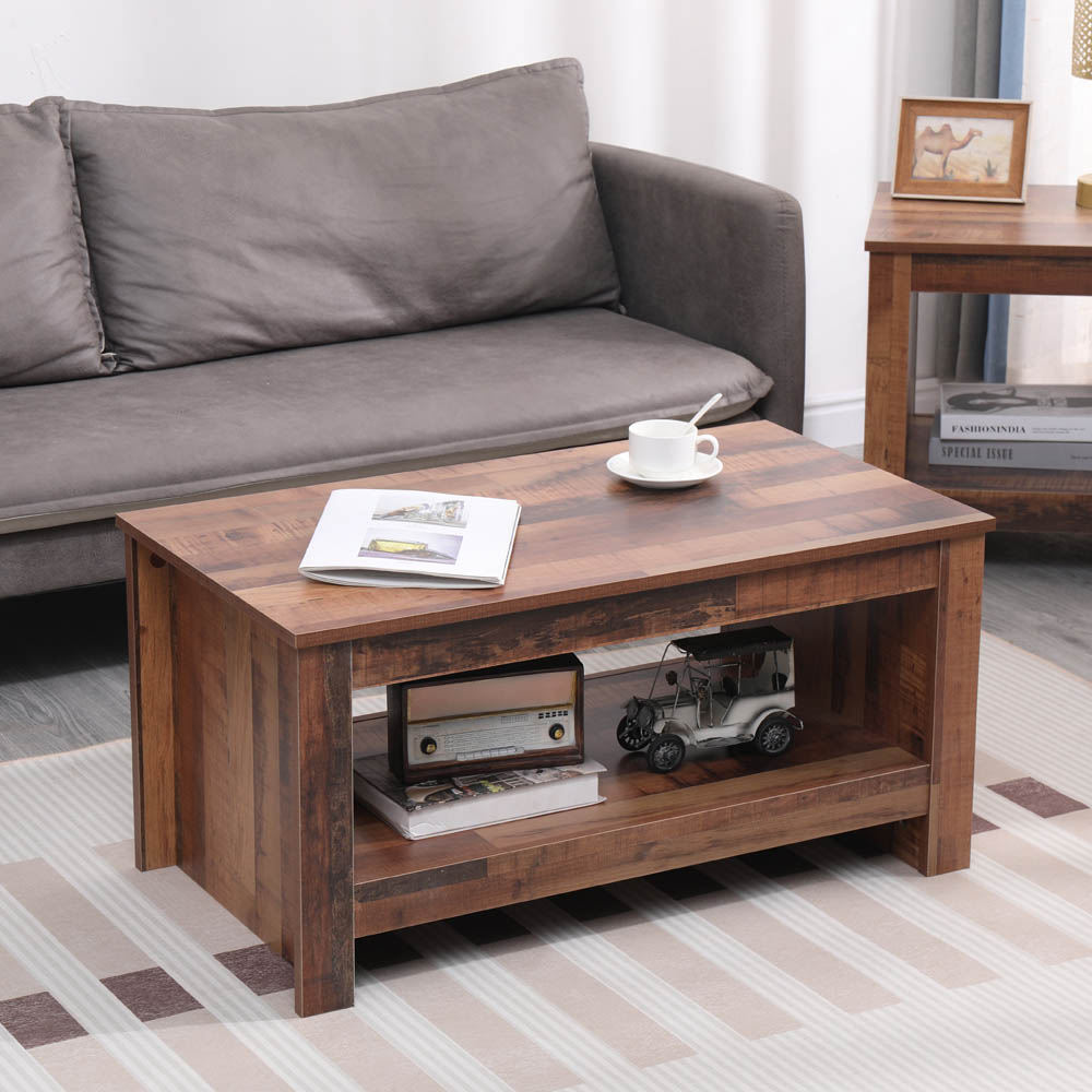 FurnitureHMD Single Shelf Industrial Style Wooden Coffee Table Image 9