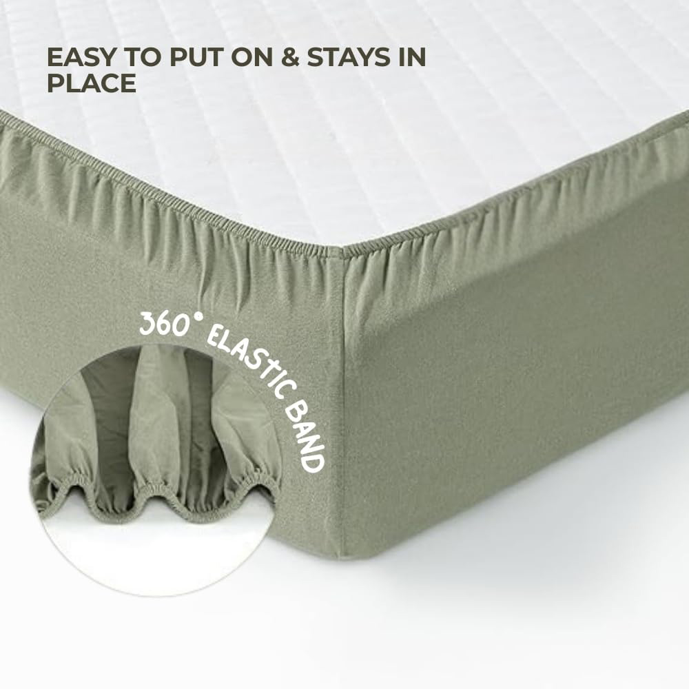 MHG Living Green and Mustard Jersey Cotton Fitted Cot Bed Sheet 120 x 60cm 2 Pack Image 4