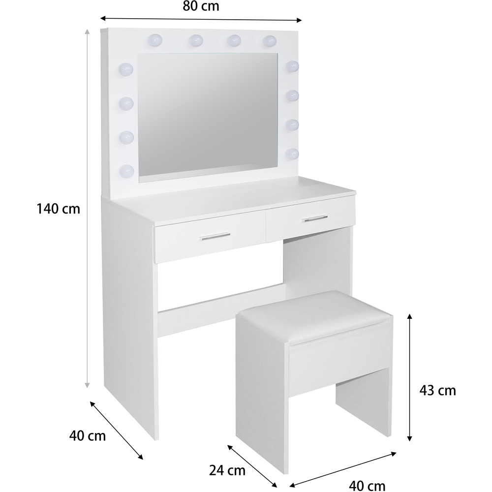 Comfy Living 2 Drawer White Dressing Table Set with LED Lit Mirror and Stool Image 9