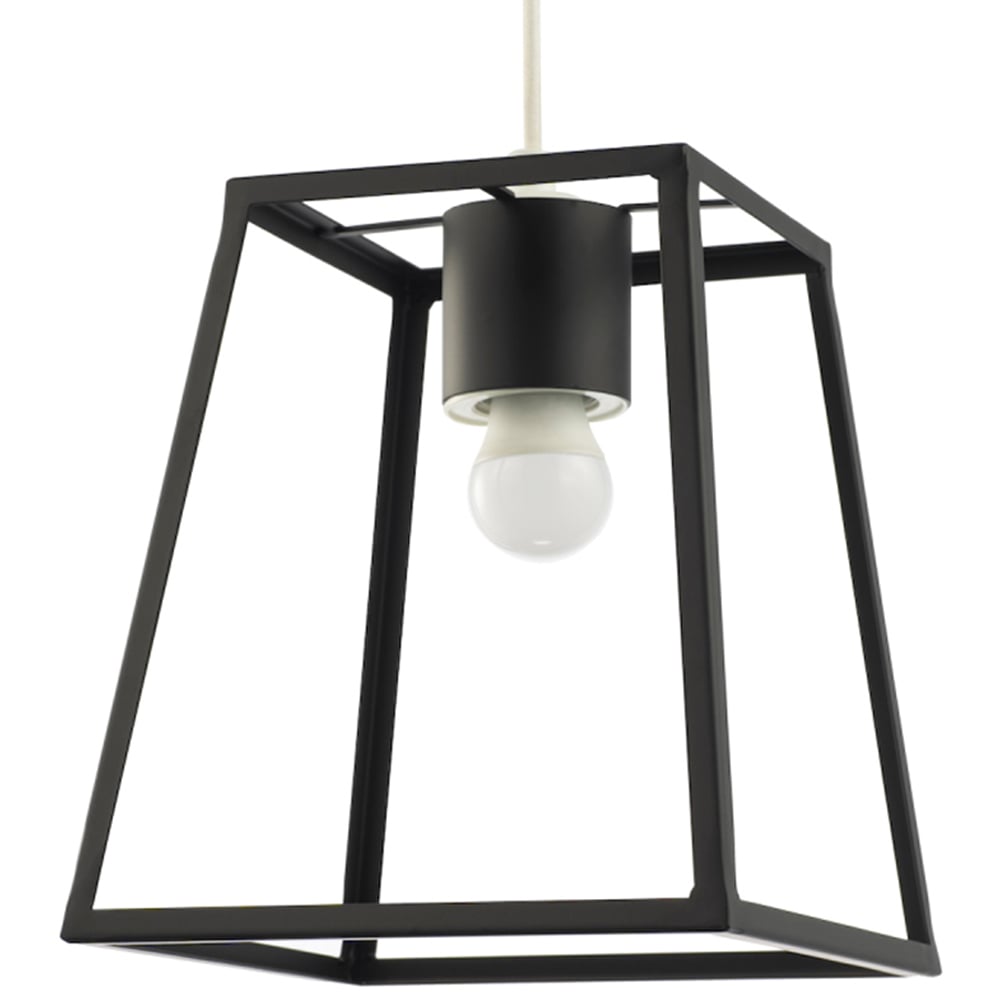 Happy Homewares Industrial Lantern Matte Black Square Top and Bottom Pendant Shade Image 1