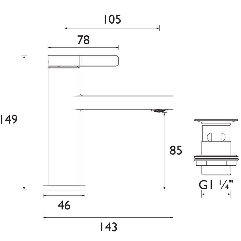 Bristan Elevar Matt Black Mono Basin Mixer with Clicker Waste Image 8
