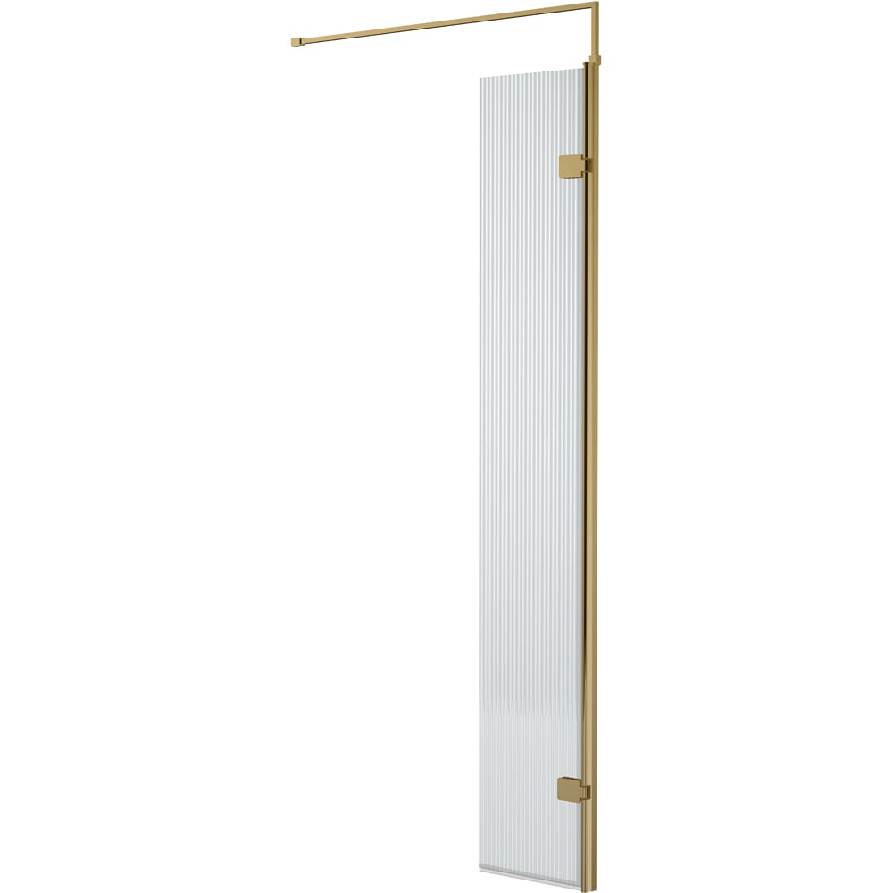 nuie Brushed Brass Fluted Wetroom Hinged Screen with Support Bar 1850 x 300mm Image 1