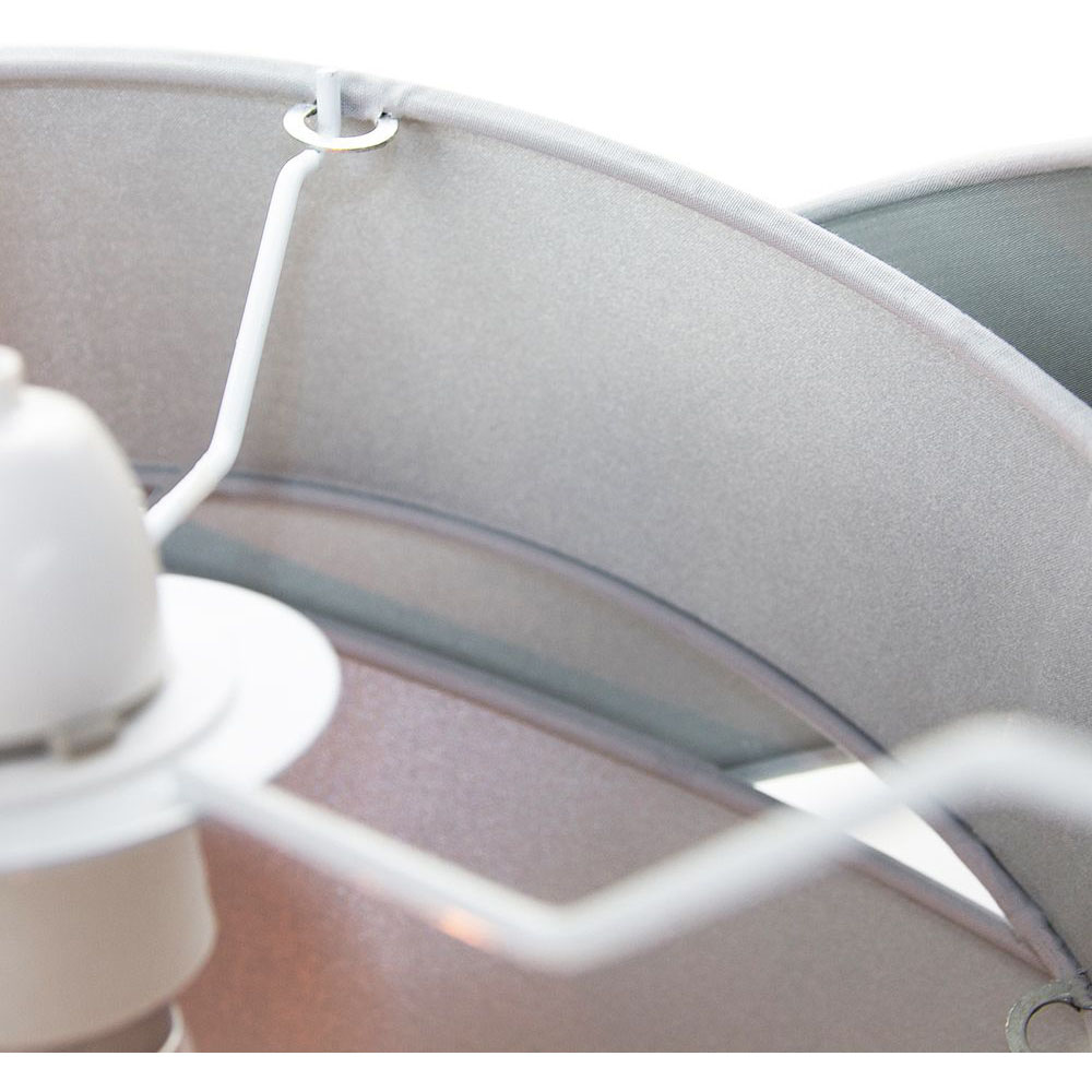 Happy Homewares Contemporary Triple Ring Grey Cotton Fabric and Satin Inner Pendant Shade Image 3