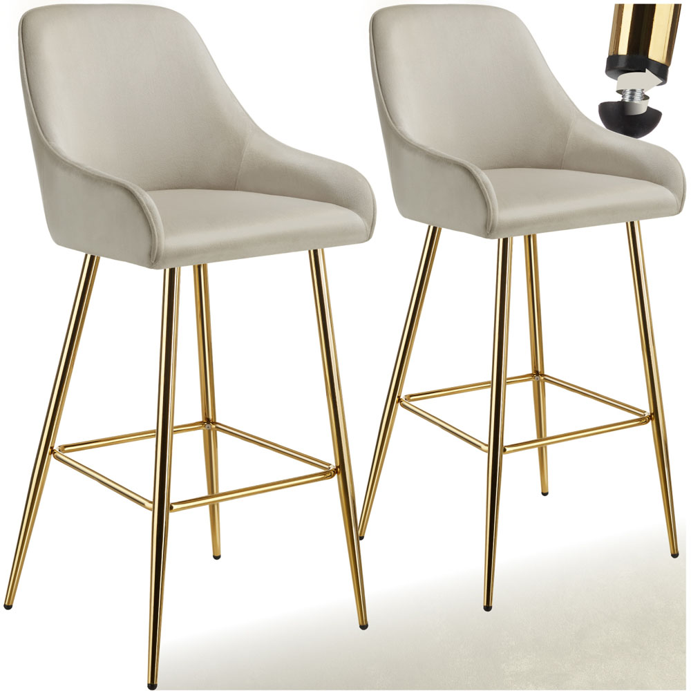 tectake Avane Velvet Bar Stool with Backrest Set of 2 Image 2