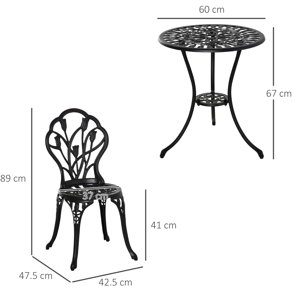 Outsunny 2 Seater Black Aluminium Bistro Set Image 7