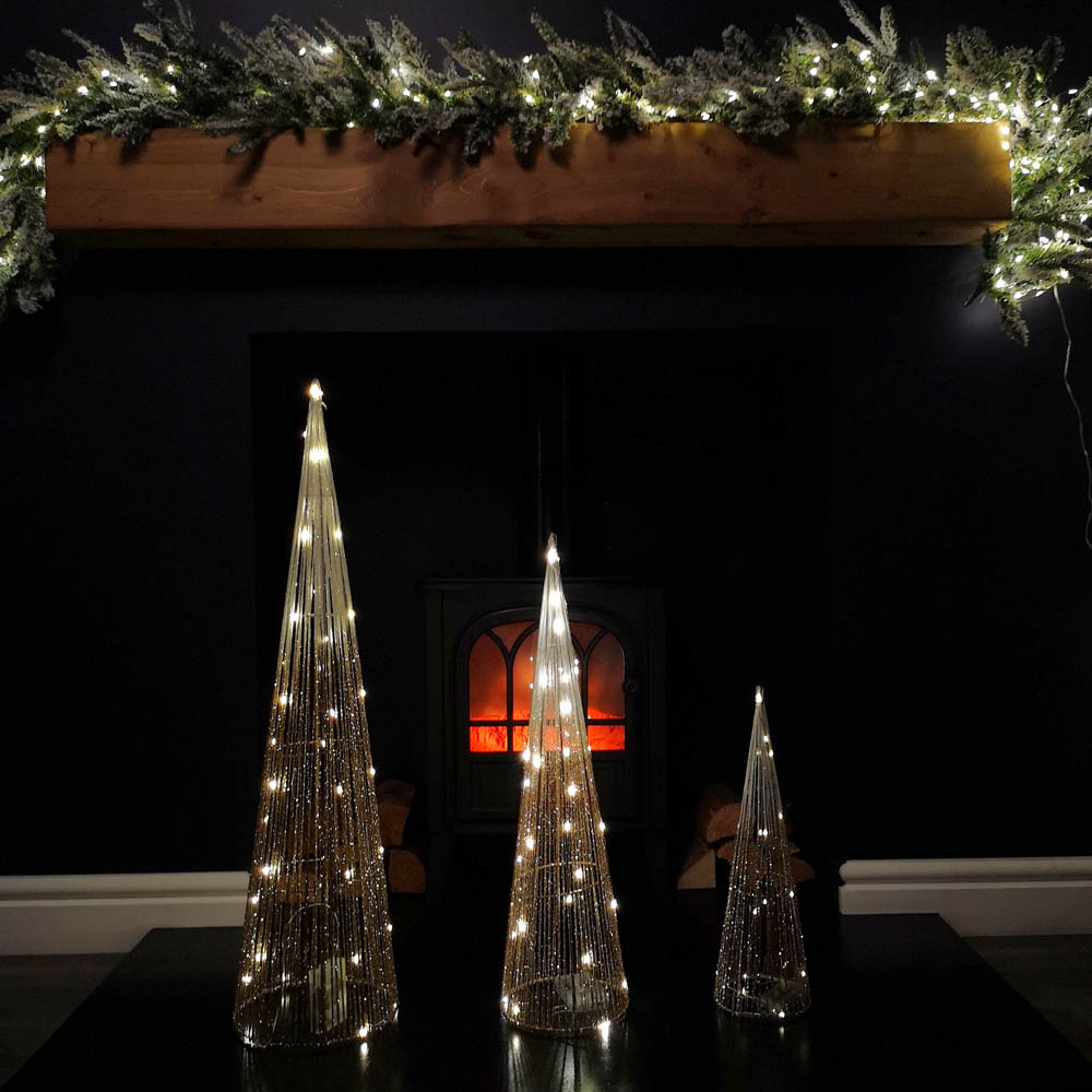 Samuel Alexander 3 Piece 90 Warm White LED Gold Tree Cone Obelisk Set Image 6