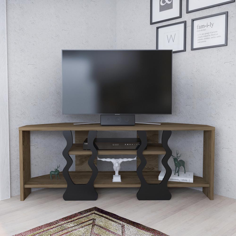 Decorotika Firal 2 Shelf Oud Oak And Black Corner TV Unit Image 4