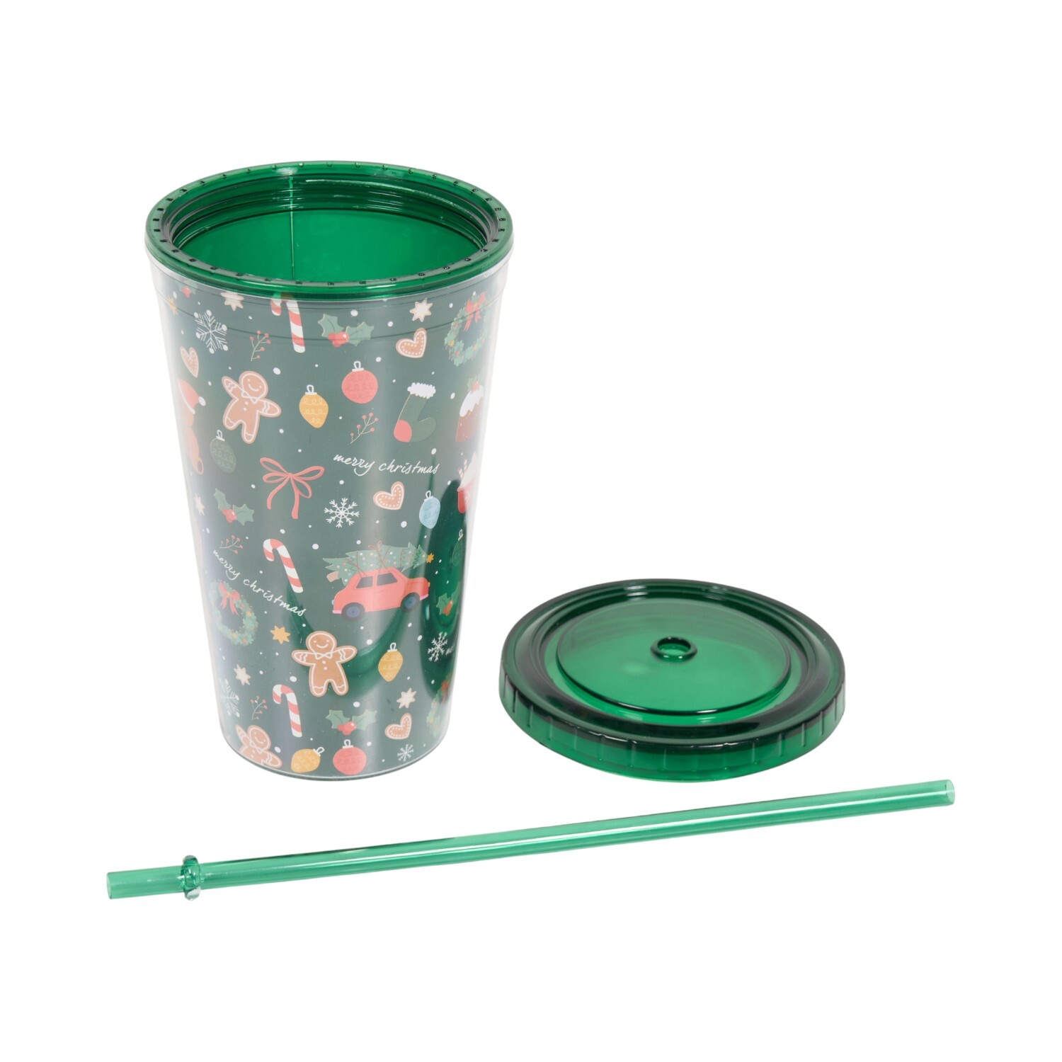 Seasonal Print Christmas Tumbler with Straw Green Image 3