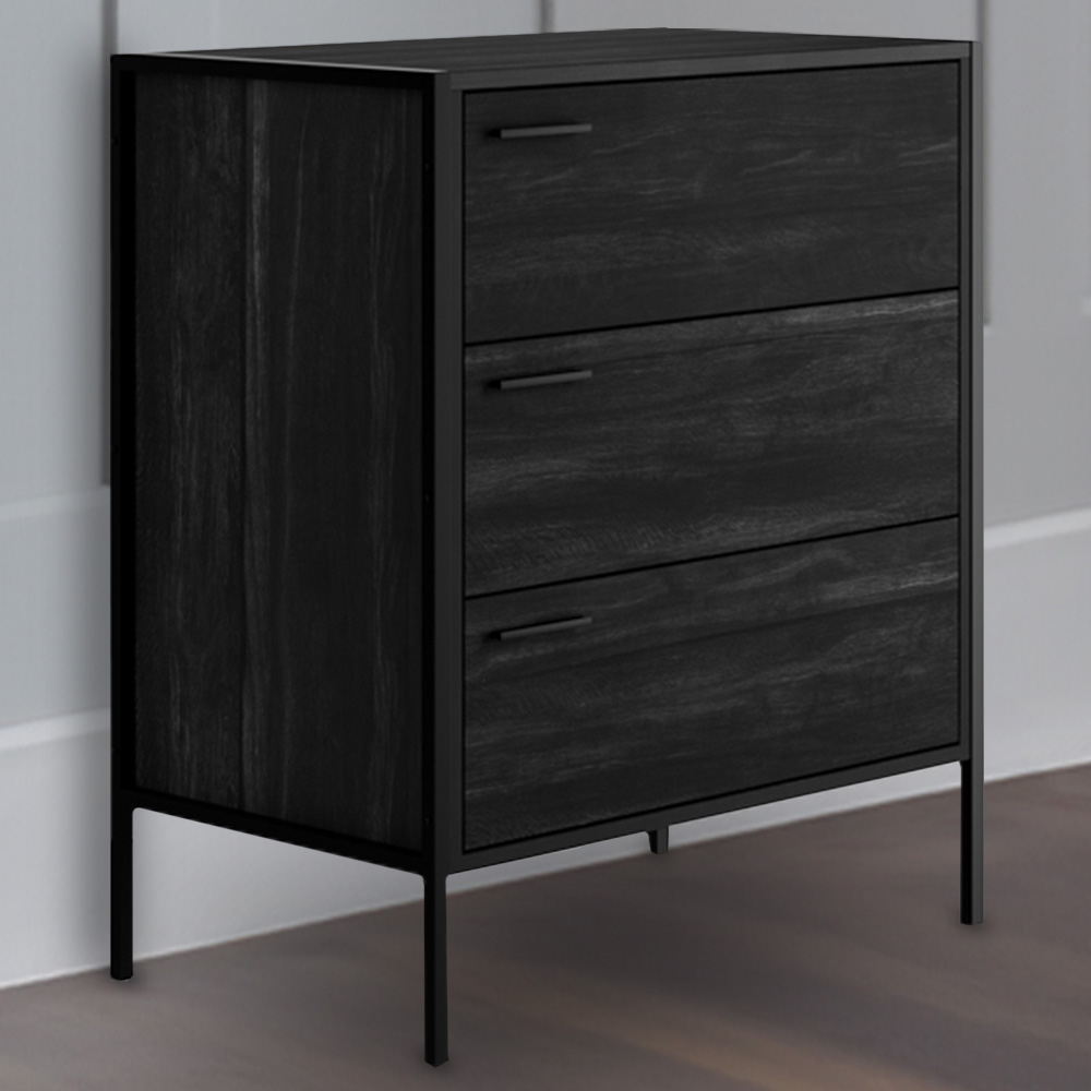 Hoxton 3 Drawer Black Chest of Drawers Image 1