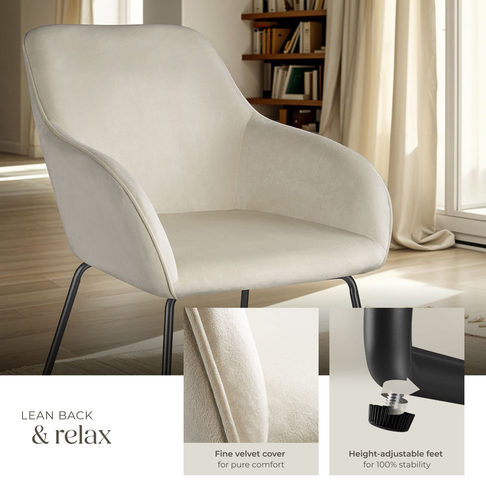tectake Jeane Cream and Black Velvet Look Dining Chair Image 5