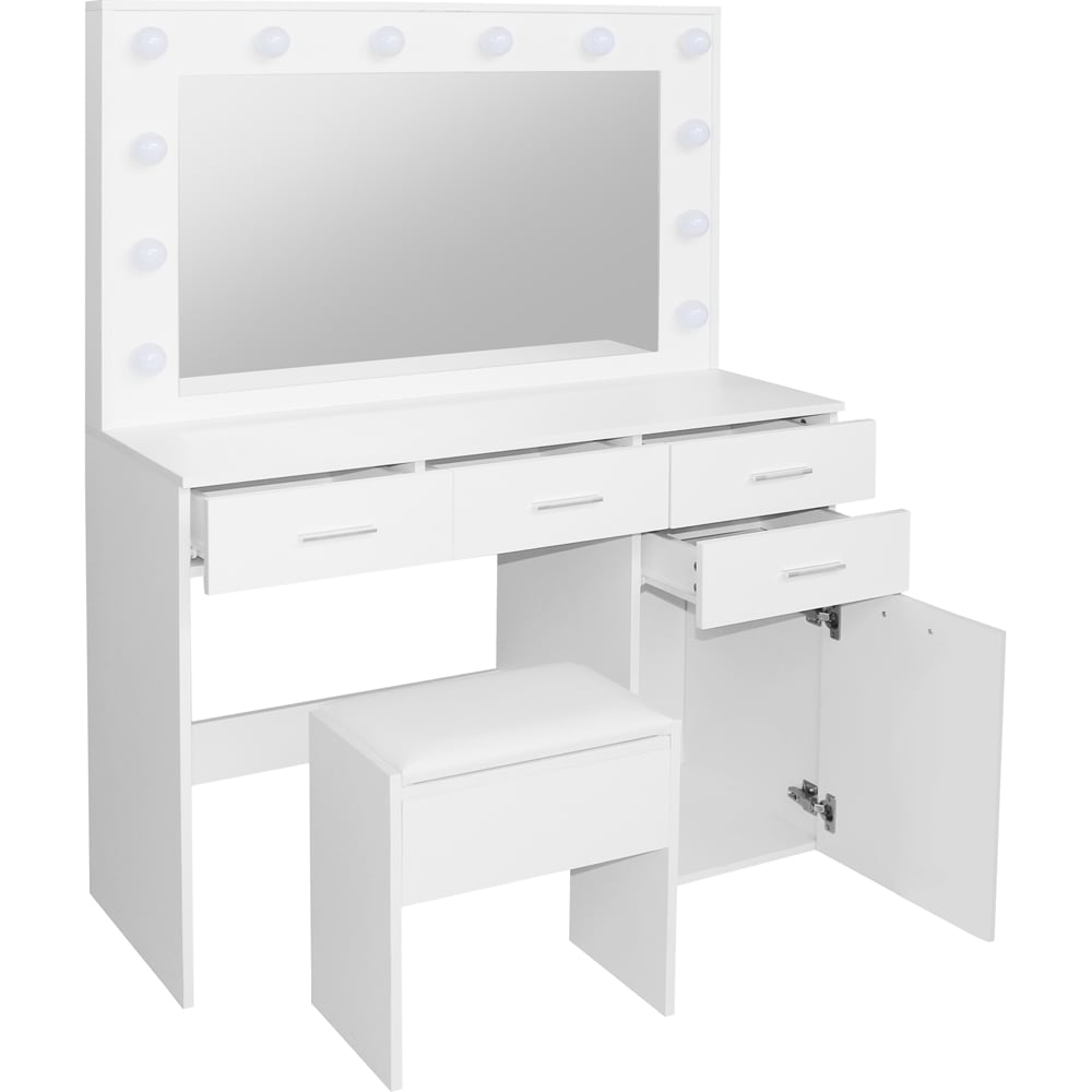 Comfy Living 4 Drawer 1 Cupboard White Dressing Table Set with LED Lit Mirror Image 2