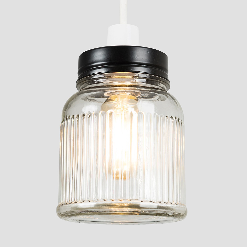 ValueLights Black Ribbed Glass Jar Ceiling Pendant Shade Image 4
