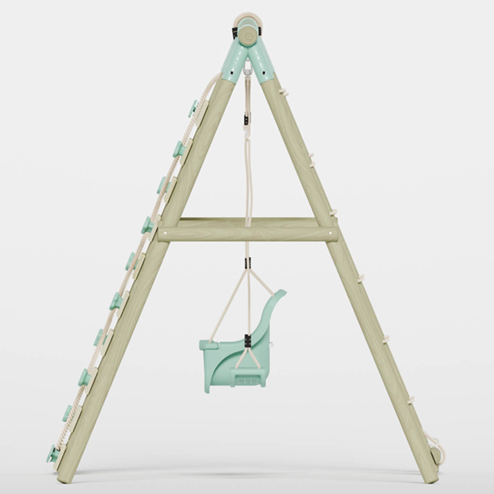Mercia Wooden Round Pole Single Swing and Baby Seat Swing Set with Climbing Wall Image 5