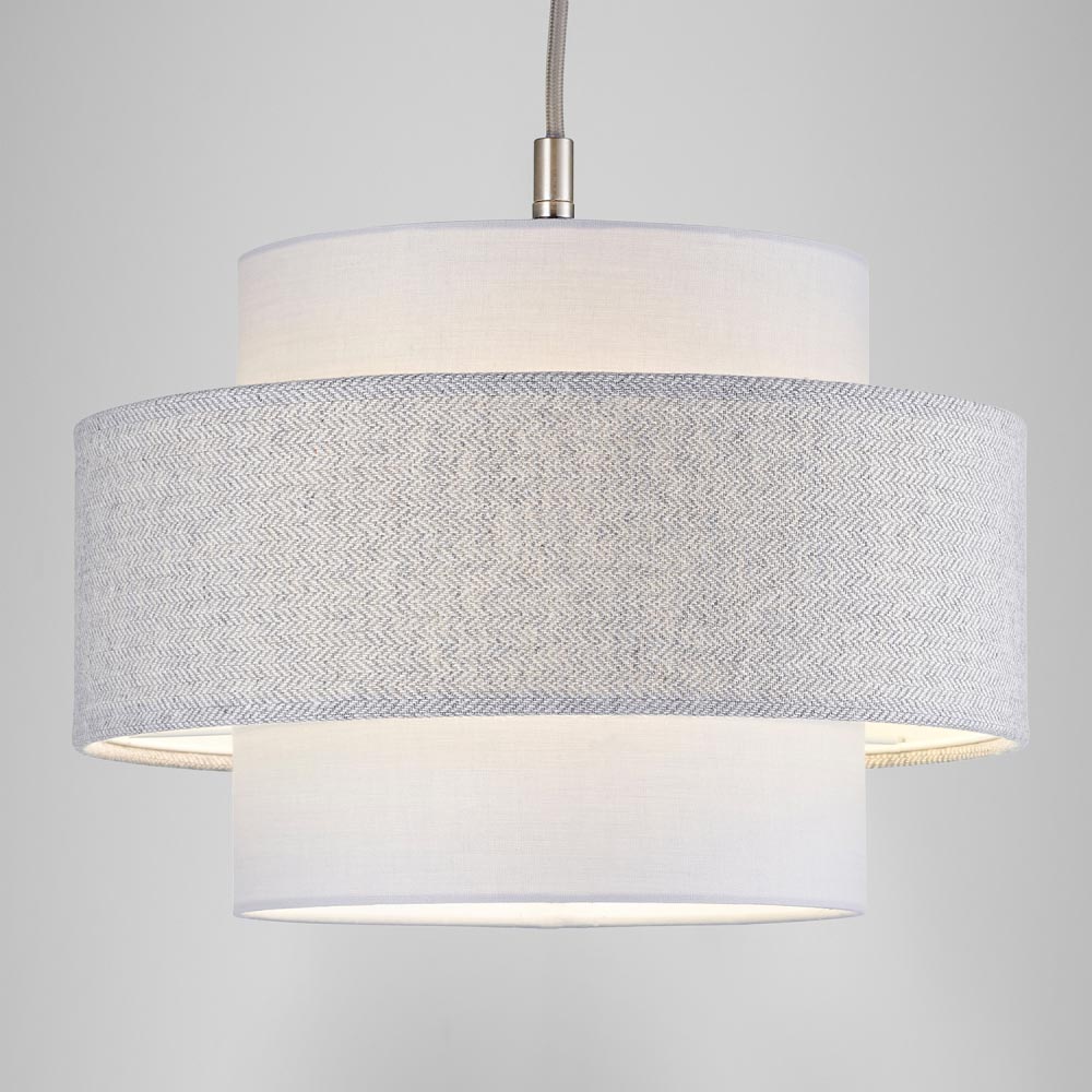 Happy Homewares Herringbone 3 Tier Grey Linen and Cotton Pendant Shade Image 7