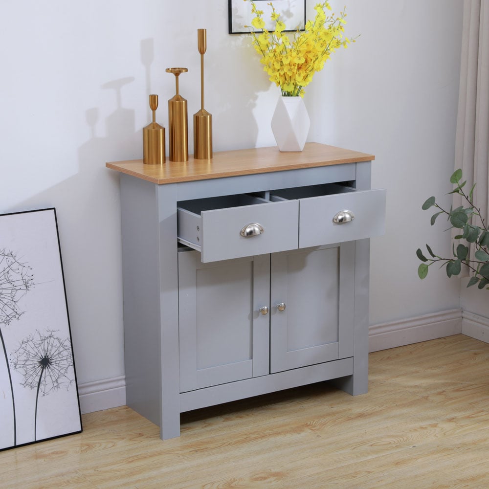 FurnitureHMD 2 Door 2 Drawer Grey and Oak Effect Wooden Sideboard Image 7