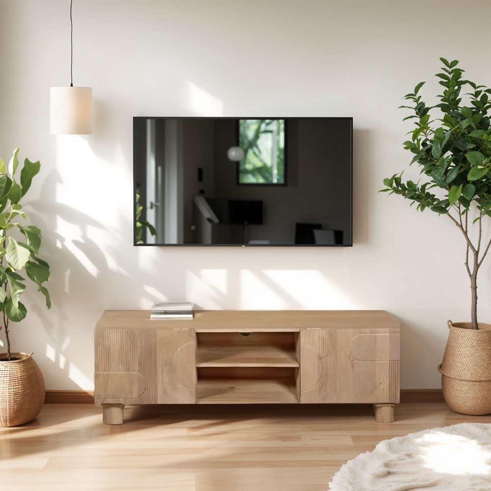 IH Design Ajmer 2 Door 2 Shelf Solid Wood TV Unit Image 5