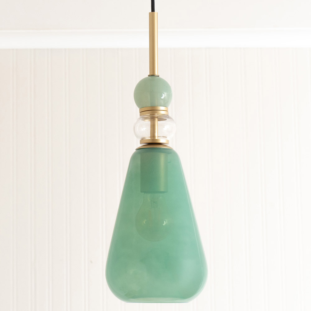 ValueLights Anastasia Green Glass Stacked Gold Detail LED Pendant Light Image 3