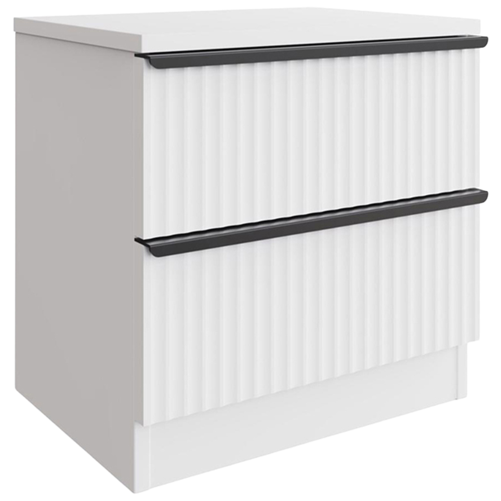 FWStyle Lania 2 Drawer White Scalloped Ripple Effect Bedside Chest Image 2
