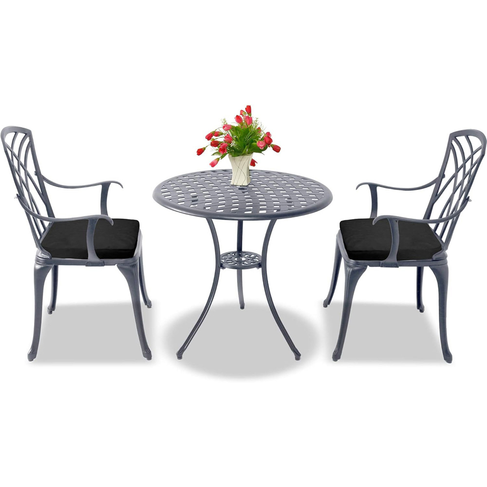 Centurion Oshowa 2 Seater Grey and Black Cast Aluminium Garden Bistro Set with Cushions Image 4