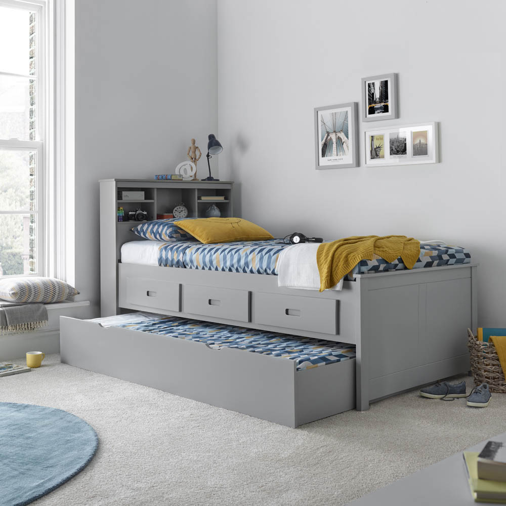 Veera Single Grey Guest Bed and Trundle with Pocket Mattresses Image 7