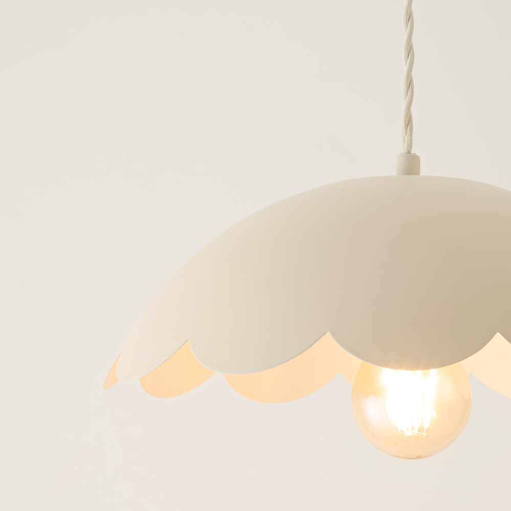 ValueLights Millie Cream Scallop Pendant Ceiling Light and Bulb Image 3