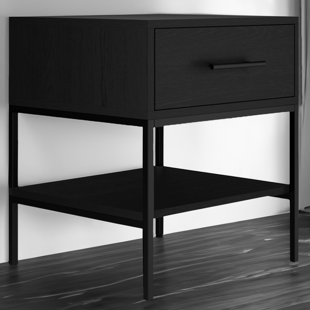 Boston Single Drawer Single Shelf Matte Black Bedside Table Image 1