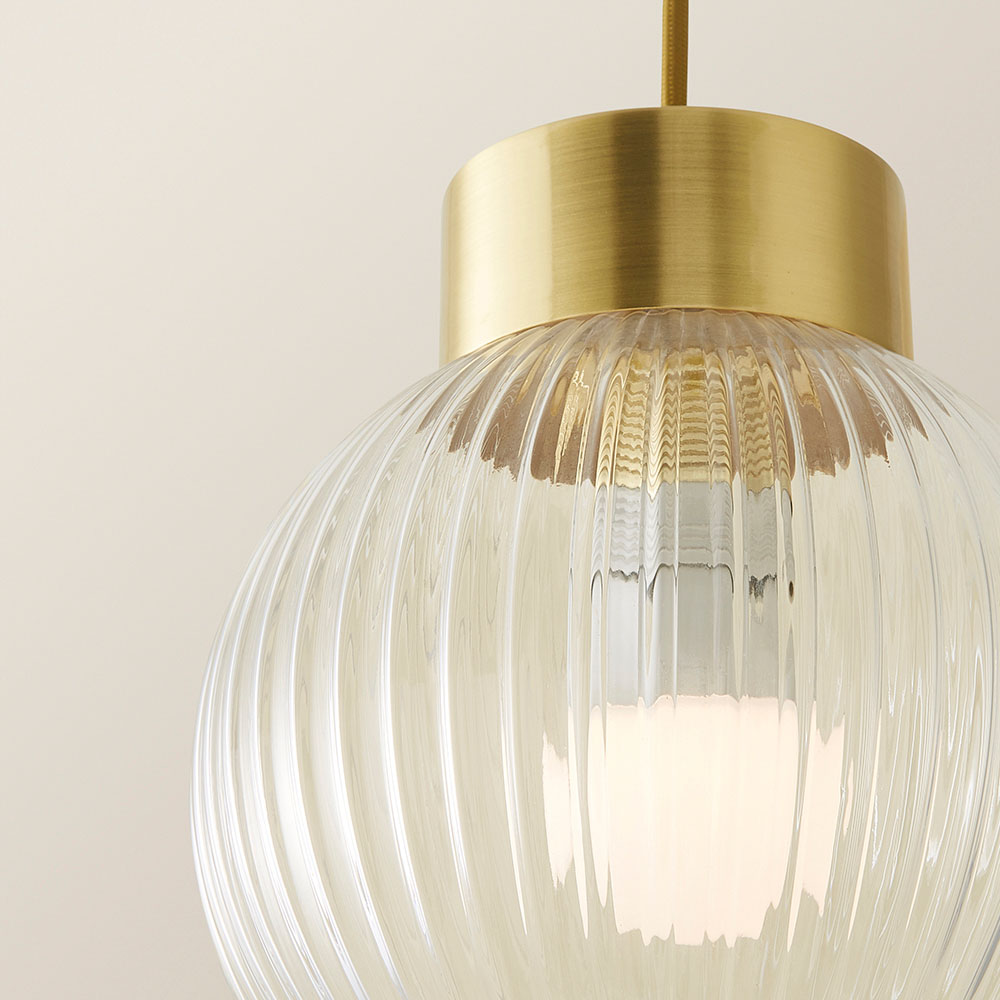ValueLights Maddison Ribbed Glass Shade Brushed Gold Capped LED Ceiling Pendant Light Image 3