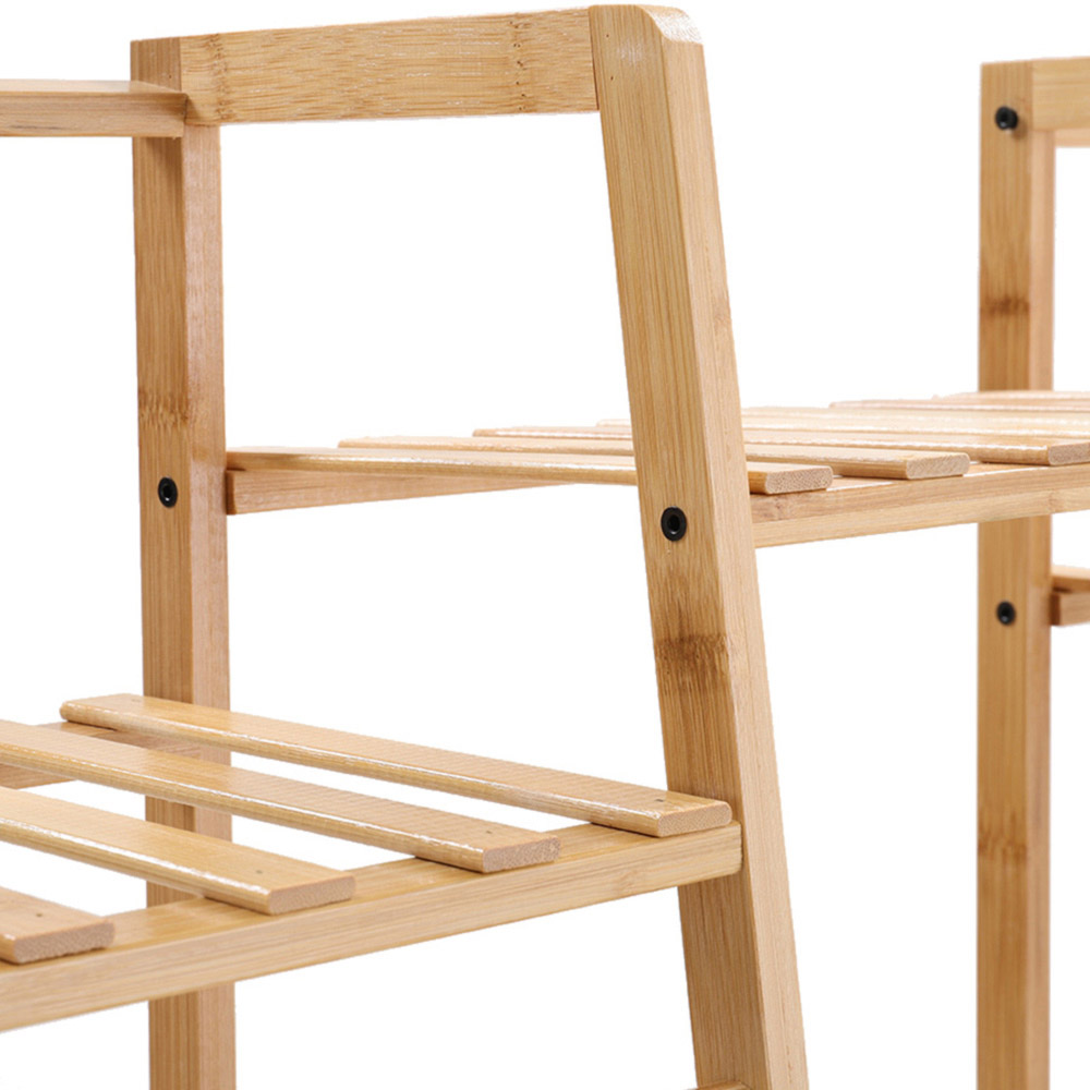 Living and Home Multi-Tier Natural Bamboo Clothing Rack with Storage Shelf Image 4