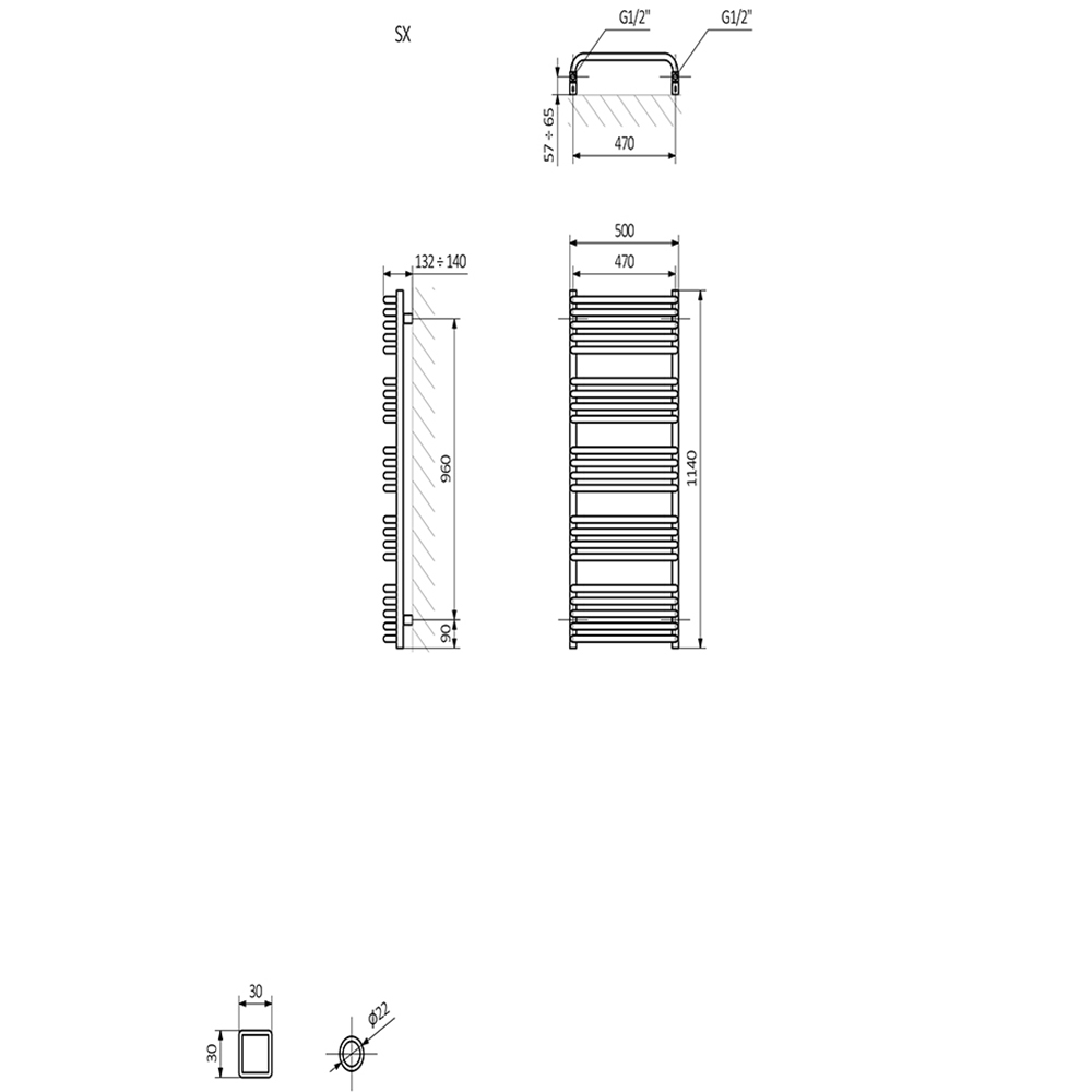 Terma Alex Brass Heated Towel Rail 1140 x 500mm Image 9