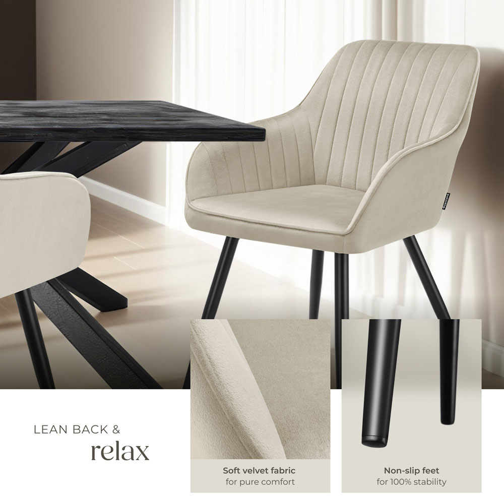 tectake Marilyn Set of 2 Cream and Black Quilted Velvet Continuous Backrest Chair Image 4