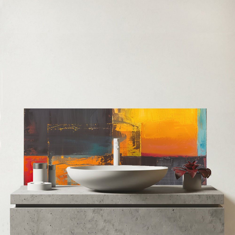Warren Reed Designer Golden Blocks of Abstract Glass Bathroom Splashback 25 x 60cm Image 1