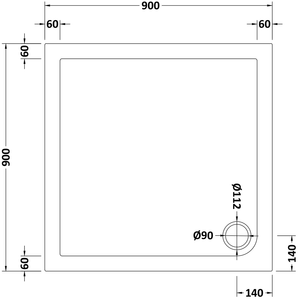 nuie White Square Slimline Shower Tray 900 x 900mm Image 2