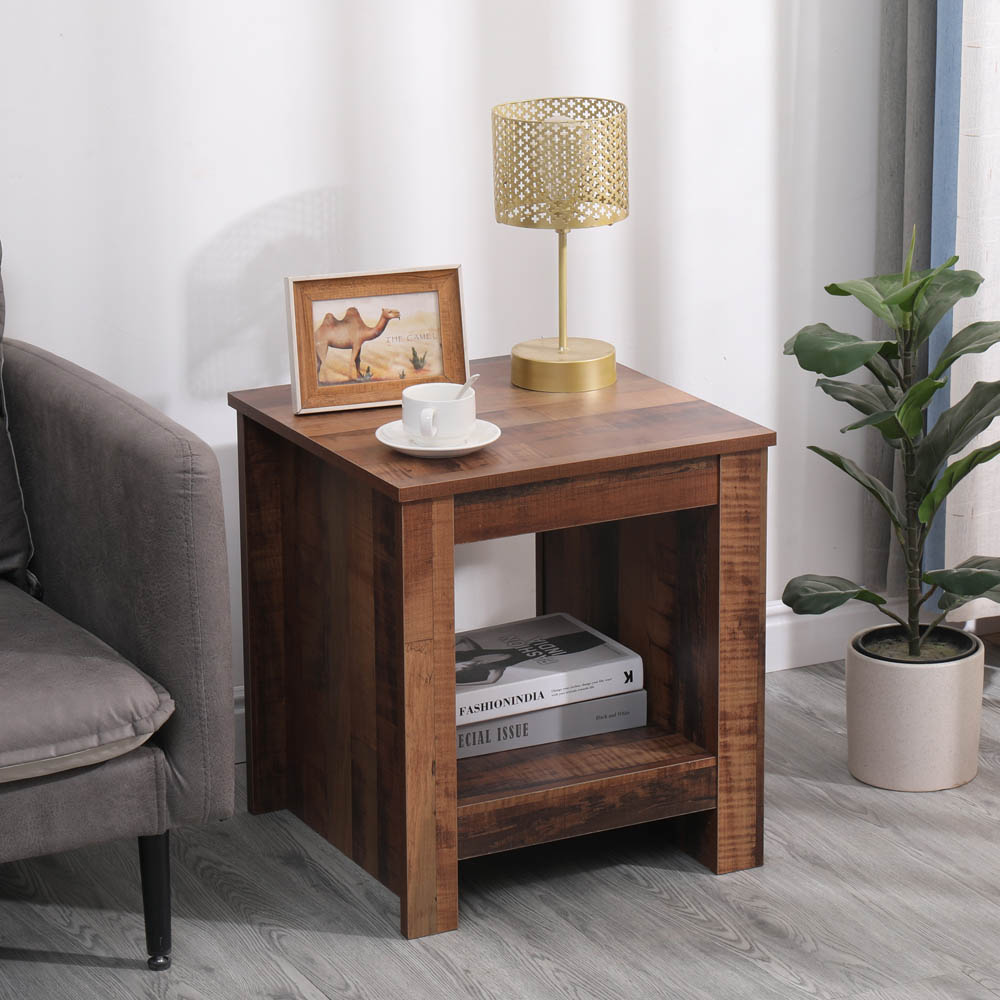 FurnitureHMD Single Shelf Industrial Style Wooden Side Table Image 6