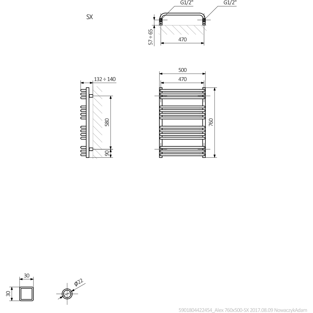 Terma Alex White Heated Towel Rail 760 x 500mm Image 8
