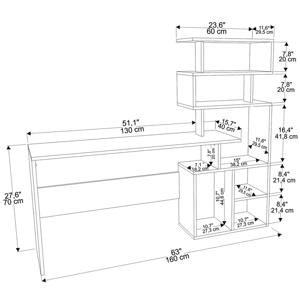 Decorotika Next 7 Shelf Modern Study Desk White Image 6