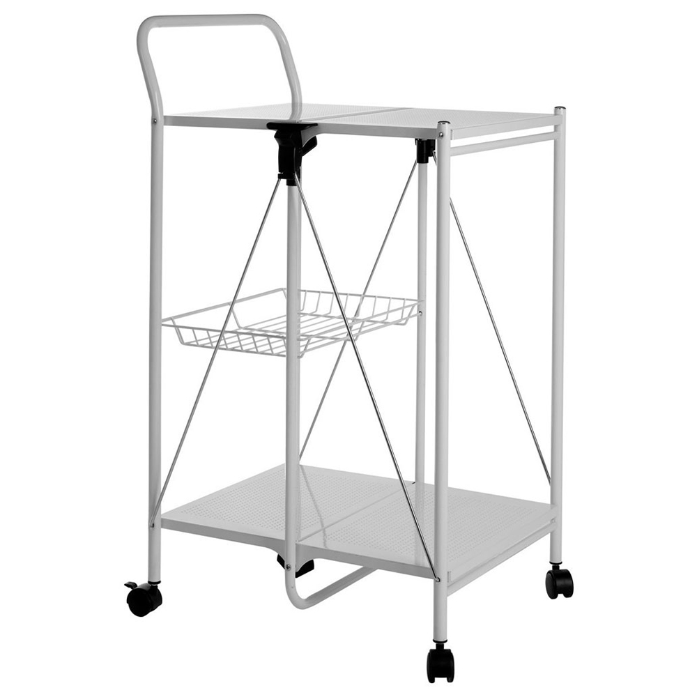 Premier Housewares Rectangular Folding White Kitchen Trolley Image 2
