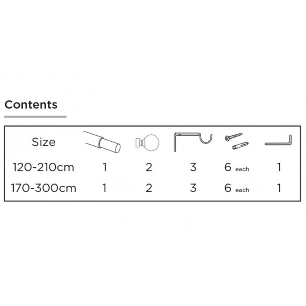 New Edge Blinds 120-210cm Extendable Charcoal Ball End Eyelet Metal Curtain Pole Set Image 4