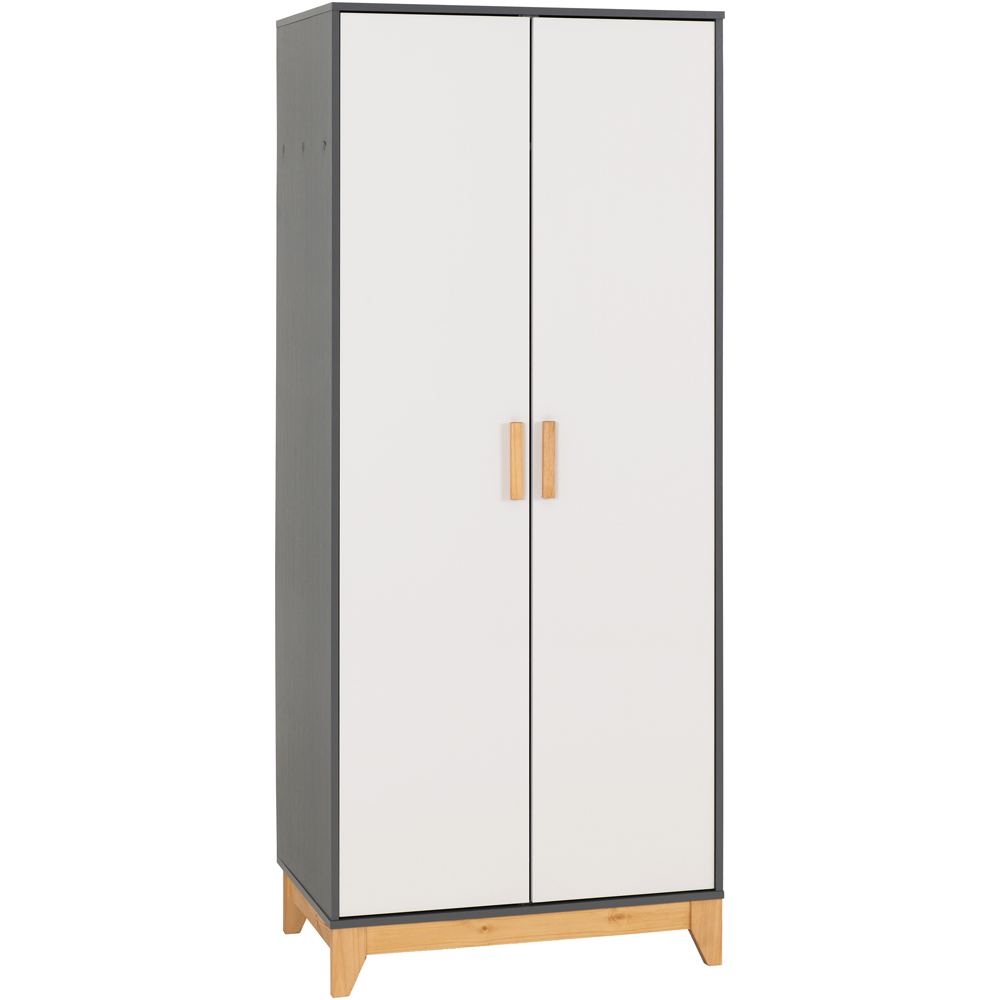 Seconique Cleveland 2 Door White and Grey Metal Effect Wardrobe Image 2