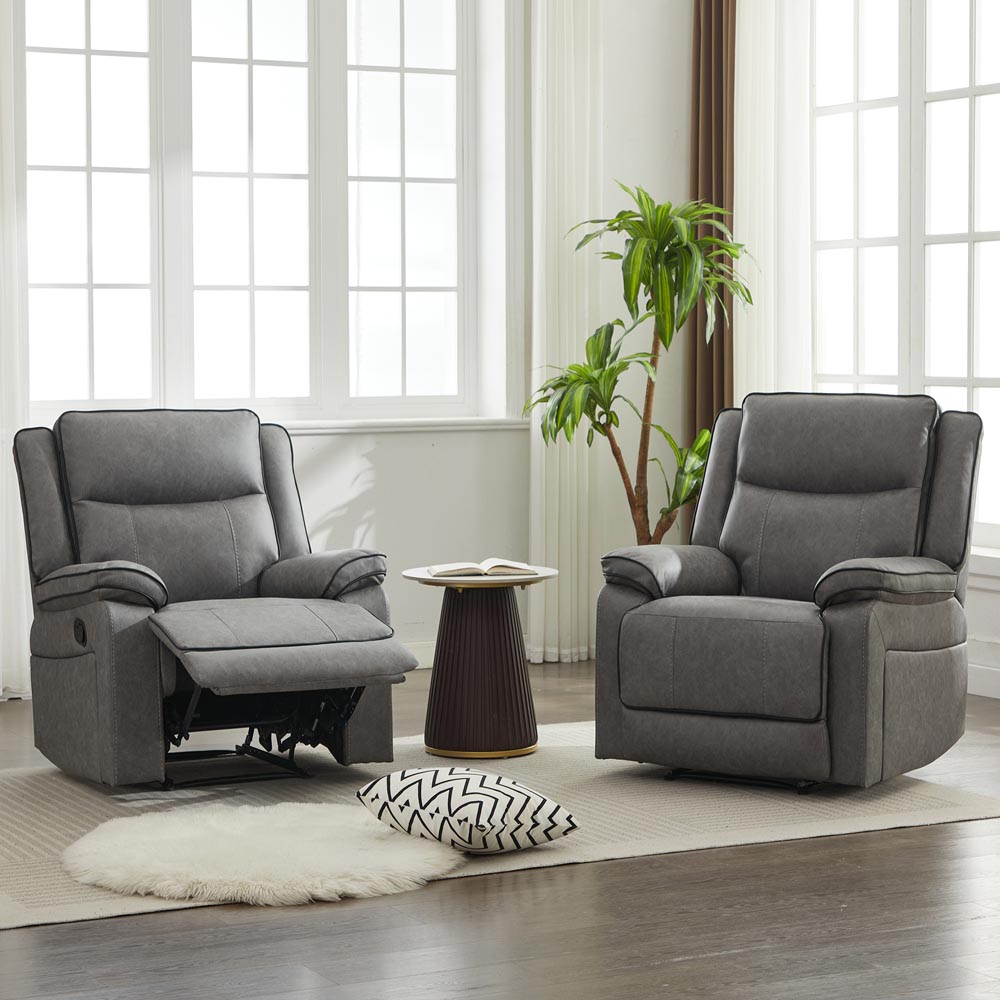 Furniture One 2 Seater Grey Manual Sectional Recliner Couches Sofa Set Image 3