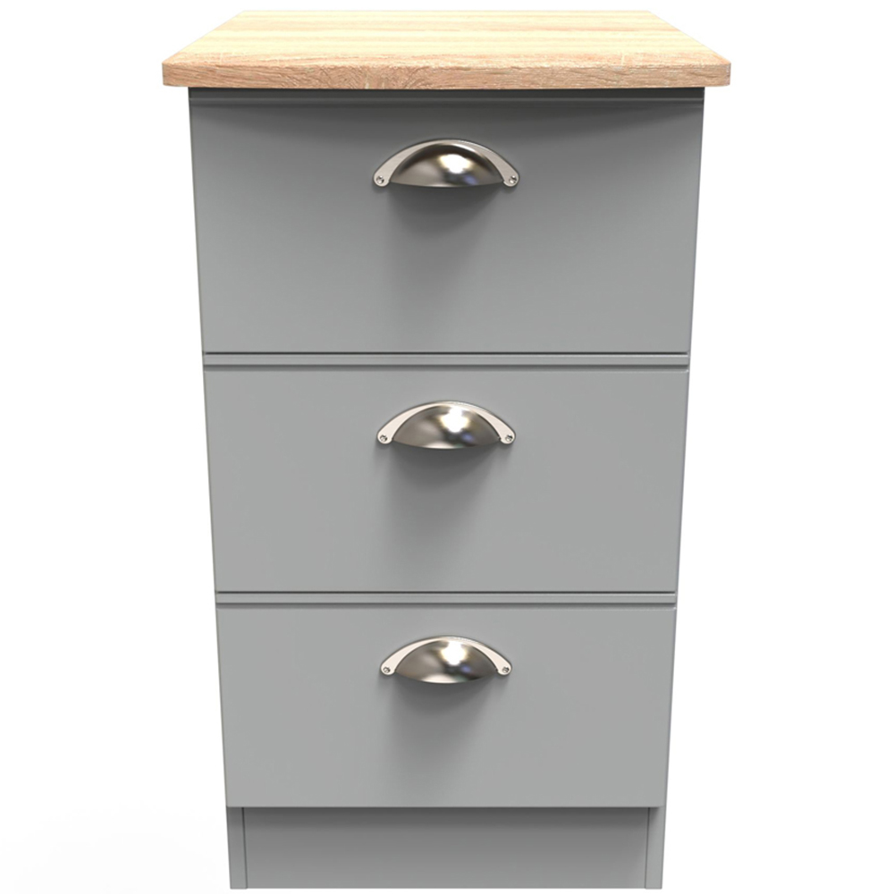 Crowndale Victoria 3 Drawer Dusk Grey and Oak Bedside Cabinet Image 2